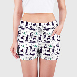 Шорты женские Узор из черных магических кошек, цвет: 3D-принт — фото 2