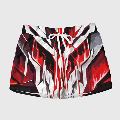 Женские шорты Хаотичная красно-белая абстракция на чёрном фоне / 3D-принт – фото 1