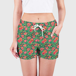 Шорты женские Тюлпаны с бабочками, цвет: 3D-принт — фото 2