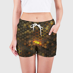 Шорты женские Светящиеся коричневый соты - тепловая энергия, цвет: 3D-принт — фото 2