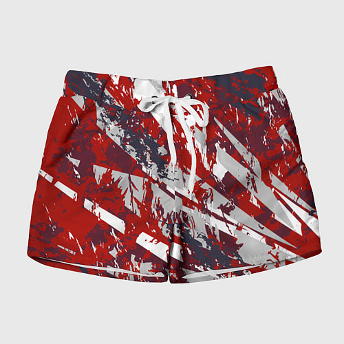 Женские шорты Геометрическая абстракция линии на красном / 3D-принт – фото 1