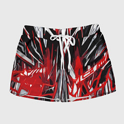 Шорты женские Красно-белая хаотичная абстракция на чёрном фоне, цвет: 3D-принт
