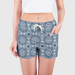 Шорты женские Геометрический узор бело-синий, цвет: 3D-принт — фото 2