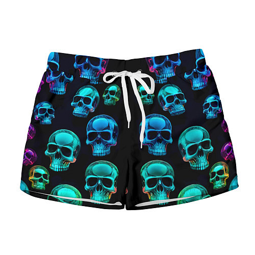 Женские шорты Neon skulls - ai art pattern / 3D-принт – фото 1