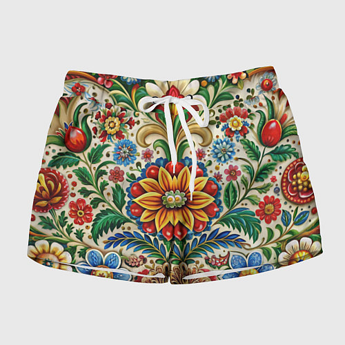 Женские шорты Русские классические узоры и орнамент / 3D-принт – фото 1