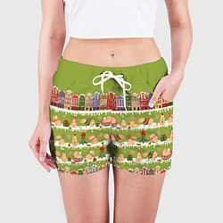 Шорты женские Много капибар семьей на Новый год и Рождество, цвет: 3D-принт — фото 2