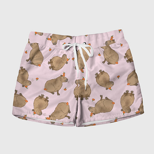 Женские шорты Паттерн с капибарами и мандаринками розовый / 3D-принт – фото 1