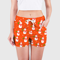 Шорты женские Новогодние снеговики паттерн, цвет: 3D-принт — фото 2