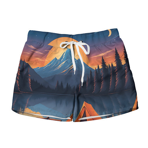 Женские шорты Палатка на берегу озера / 3D-принт – фото 1