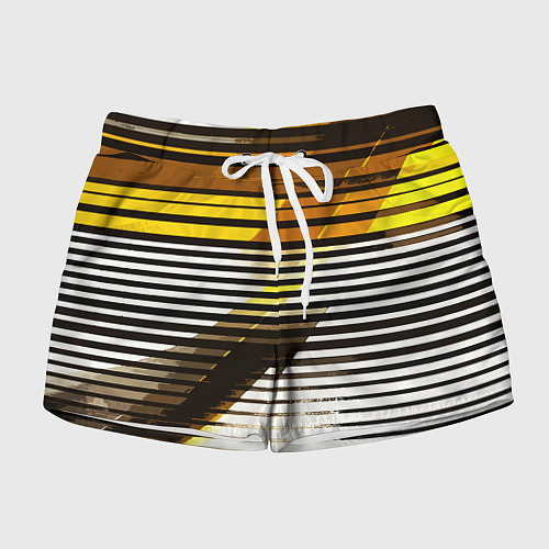 Женские шорты Жёлто-чёрные полосы на белом фоне / 3D-принт – фото 1