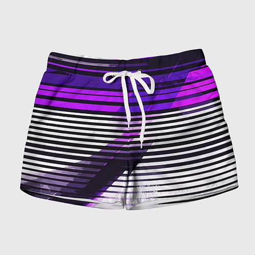 Женские шорты Фиолетово-чёрные полосы на белом фоне / 3D-принт – фото 1
