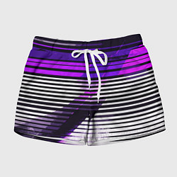 Шорты женские Фиолетово-чёрные полосы на белом фоне, цвет: 3D-принт