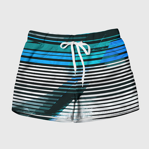 Женские шорты Сине-чёрные полосы на белом фоне / 3D-принт – фото 1