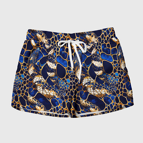 Женские шорты Золотистая змеиная абстракция / 3D-принт – фото 1