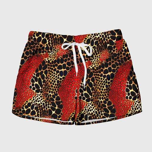 Женские шорты Красно-черно-золотая змеиная кожа / 3D-принт – фото 1