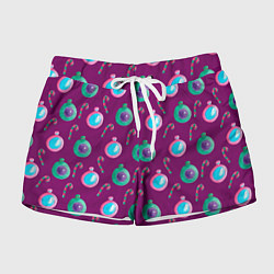 Шорты женские Новогодний узор с елочными игрушками, цвет: 3D-принт