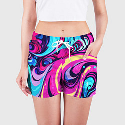 Шорты женские Сине-розовый узор, цвет: 3D-принт — фото 2