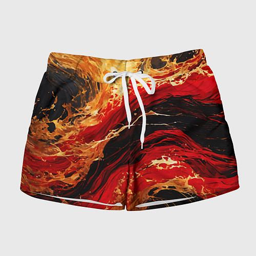 Женские шорты Красно-золотые брызги на чёрном фоне / 3D-принт – фото 1