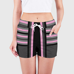 Шорты женские Розово серый полосатый узор, цвет: 3D-принт — фото 2