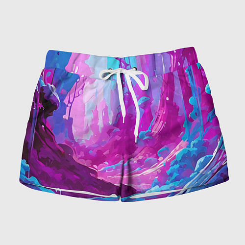 Женские шорты Фиолетовая кислотная абстракция / 3D-принт – фото 1