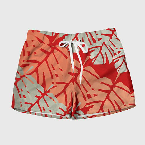 Женские шорты Отпечатки монстеры на красном / 3D-принт – фото 1