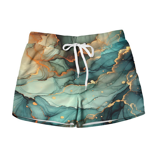 Женские шорты Бирюзовый узор с оранжевыми вставками / 3D-принт – фото 1