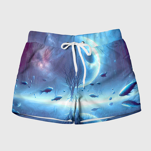 Женские шорты Луна и рыбы - нейроарт фантазия / 3D-принт – фото 1