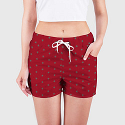 Шорты женские Голубые снежинки на рождественском красном, цвет: 3D-принт — фото 2