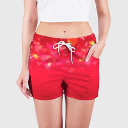 Шорты женские Красный градиент с падающими сердечками, цвет: 3D-принт — фото 2