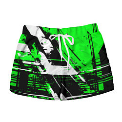 Женские шорты Diagonal black and white stripes on a green backgr