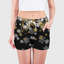 Шорты женские Снежинки объемные золотистые, цвет: 3D-принт — фото 2