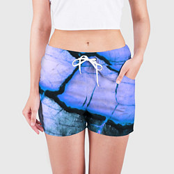 Шорты женские Трещины на абстрактном синем фоне, цвет: 3D-принт — фото 2