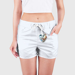 Шорты женские Сердце и ветка цветущая сакура с цветами, цвет: 3D-принт — фото 2