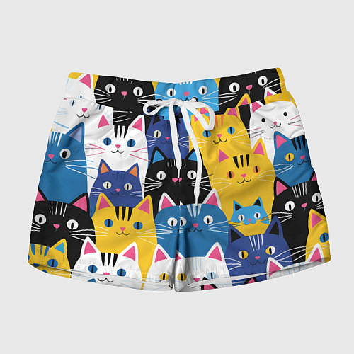 Женские шорты Много цветных котиков / 3D-принт – фото 1