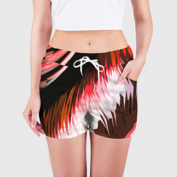 Шорты женские Красно-белая абстракция на чёрном фоне, цвет: 3D-принт — фото 2