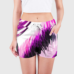 Шорты женские Чёрно-розовые острые полосы на белом фоне, цвет: 3D-принт — фото 2