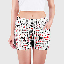 Шорты женские Чёрно-красные диагональные полосы на белом фоне, цвет: 3D-принт — фото 2