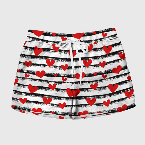 Женские шорты Паттерн с полосками и сердечками / 3D-принт – фото 1