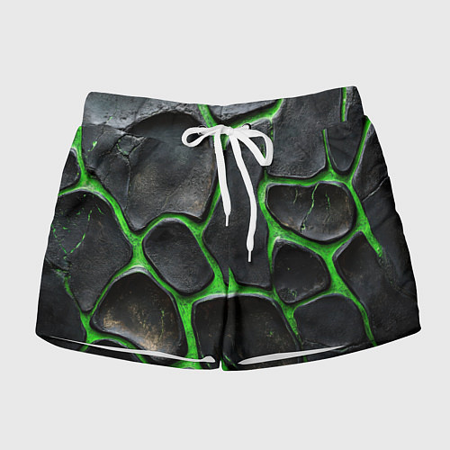 Женские шорты Черная потертая текстура на зеленом фоне / 3D-принт – фото 1