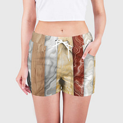 Шорты женские Мрамор и дерево, цвет: 3D-принт — фото 2