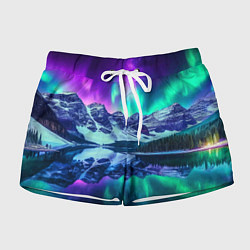 Шорты женские Северное сияние над горами - неоновое свечение, цвет: 3D-принт