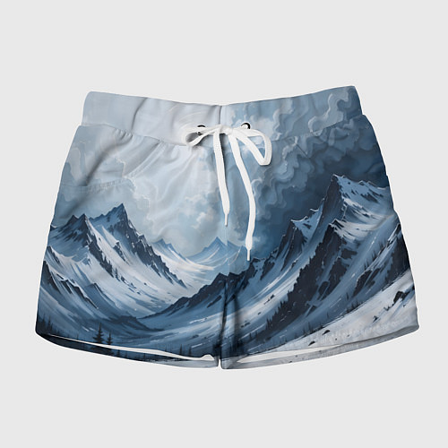 Женские шорты Зимний горный пейзаж маслом / 3D-принт – фото 1