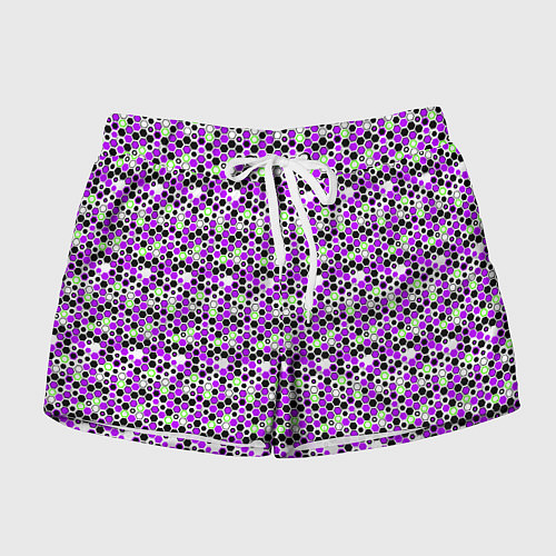 Женские шорты Киберпанк шестиугольники фиолетовые / 3D-принт – фото 1