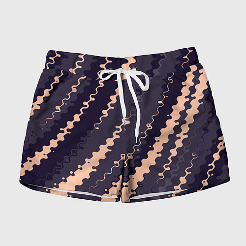 Женские шорты Фиолетовый с бежевым искажённые полосы / 3D-принт – фото 1