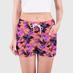 Шорты женские Абстрактные цветы - текучая краска, цвет: 3D-принт — фото 2