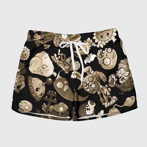 Женские шорты Растения против зомби в бежевом цвете / 3D-принт – фото 1