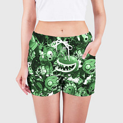 Шорты женские Растения против зомби в зеленом цвете, цвет: 3D-принт — фото 2