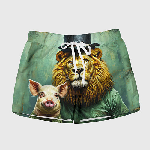 Женские шорты Лев со свиньей / 3D-принт – фото 1