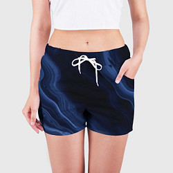 Шорты женские Тёмный синий абстракция дымчатый, цвет: 3D-принт — фото 2