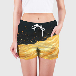 Шорты женские Золотистая материя на черном фоне, цвет: 3D-принт — фото 2